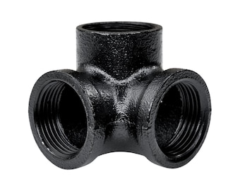 Schwarz Lackierter Verteiler 3 Wege F/F/F | Deko Industrie Rohr Fitting Sofort Montierbar | Seitenabgang 3 Rohre DIY Loft
