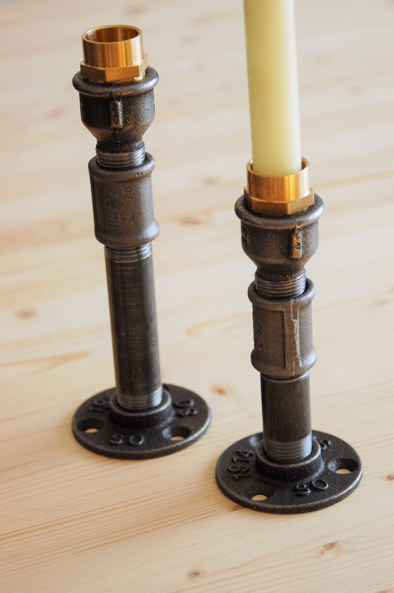 Medium candle holder in industrial style plumbing fittings image 4