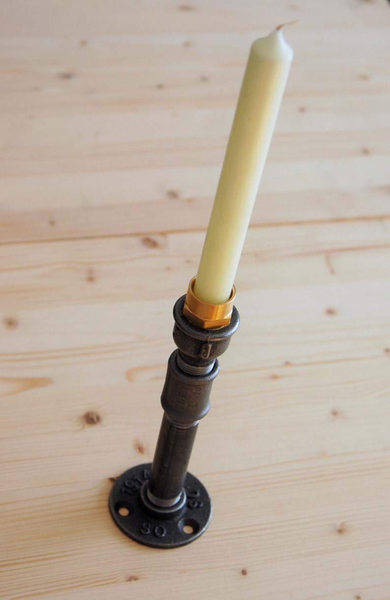 Medium candle holder in industrial style plumbing fittings image 3