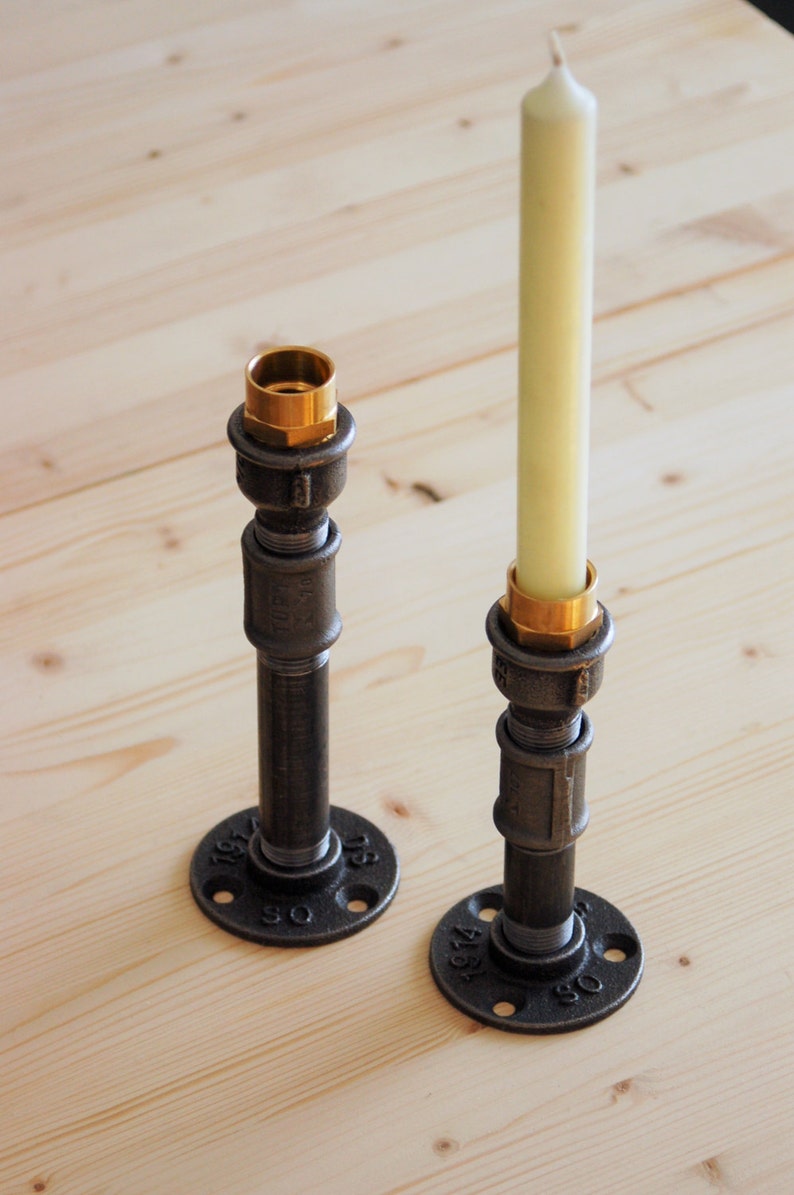 Medium candle holder in industrial style plumbing fittings image 5