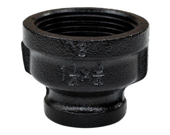 Schwarz Lackierte Reduziermuffe F/F | Deko Industrie Rohr Fitting Sofort Montierbar | Reduzierung 3/4 auf 1 1/4 Zoll 27 auf 42 mm DIY Loft