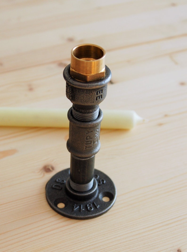 Medium candle holder in industrial style plumbing fittings image 1