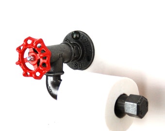 Toilet paper dispenser in plumbing fittings, large industrial style handwheel