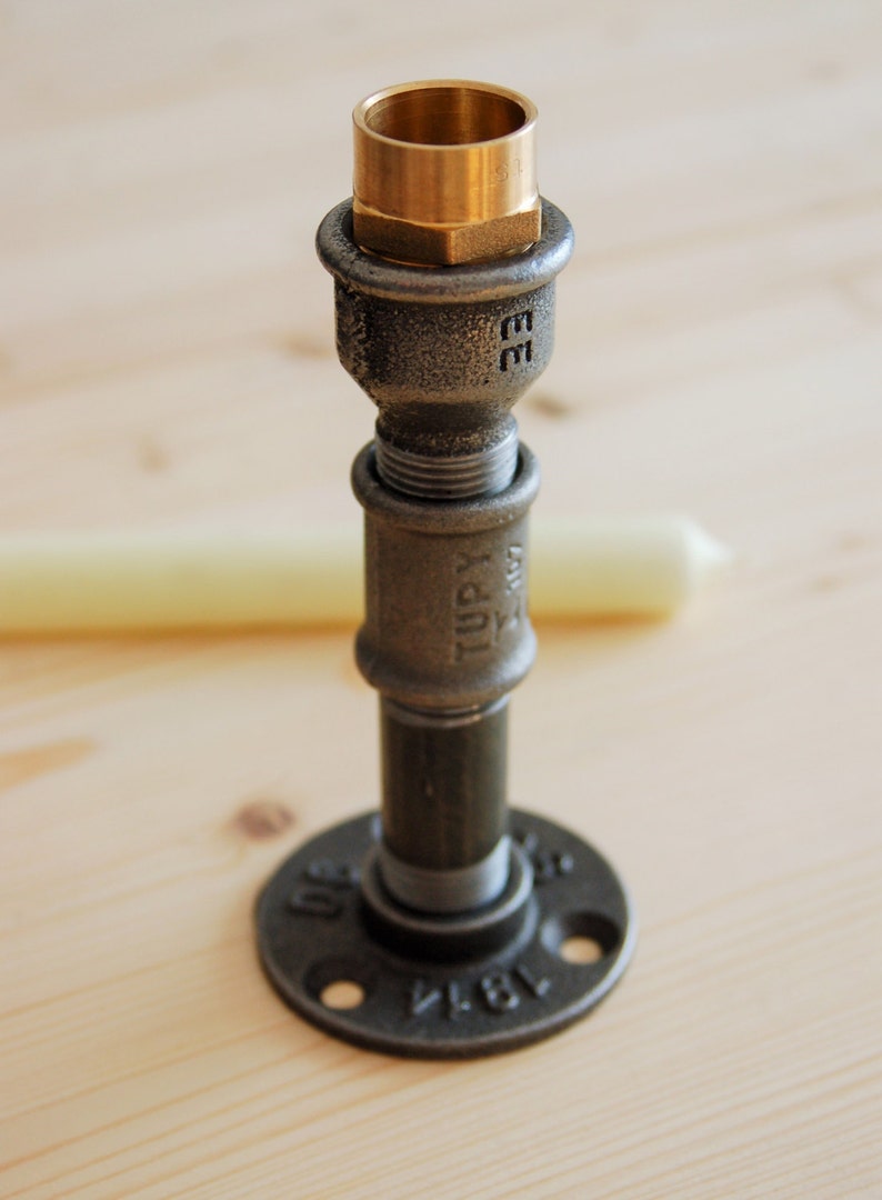 Medium candle holder in industrial style plumbing fittings image 2