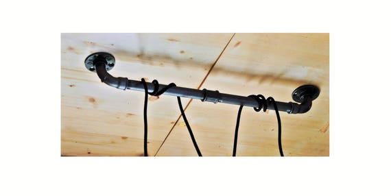 Barre simple en fonte et acier noir pour luminaire suspension en tuyaux de plomberie