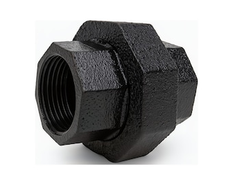 Black Matte Union Fitting F/F | 3-Piece Detachable Decor Pipe Fitting | Joins Threaded Tubes 3/4 inch 27 mm Loft DIY Steampunk