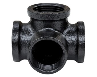 Schwarz Lackierter Verteiler 4 Wege F/F/F/F | Deko Industrie Rohr Fitting Sofort Montierbar | 4 Rohre Verbinden DIY Loft