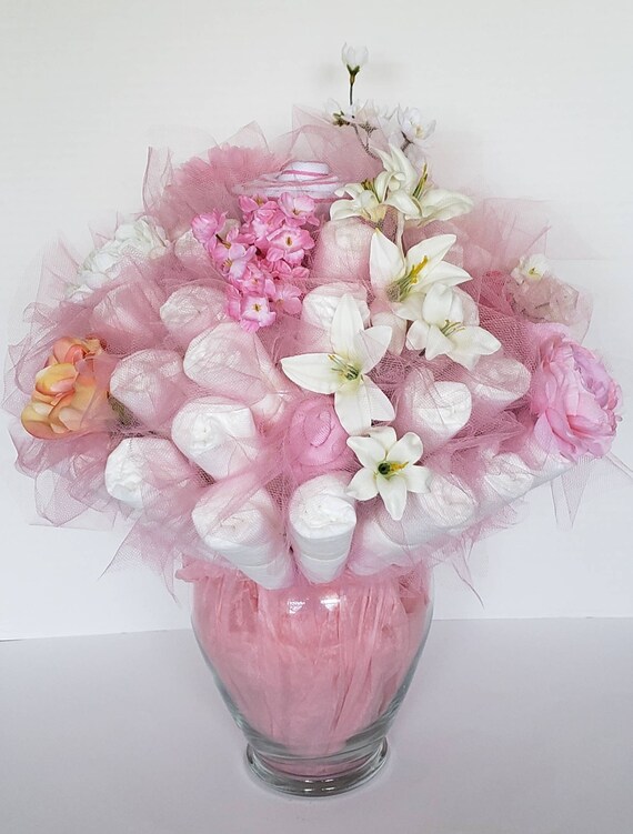 Pink Diaper Bouquet Baby Shower Centerpiece Idea Baby Etsy