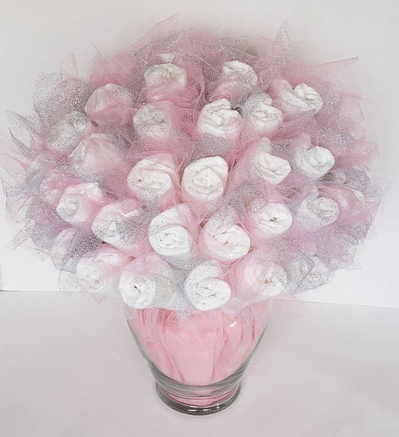 Pink And Silver Diaper Bouquet Baby Shower Centerpiece Etsy