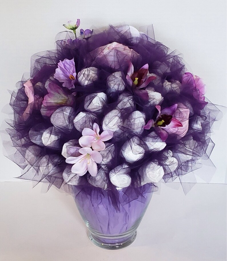 Baby Diaper Bouquet Baby Girl Shower Centerpiece Purple Etsy Baby Diaper Bouquet Baby Girl Shower Centerpiece Purple Etsy