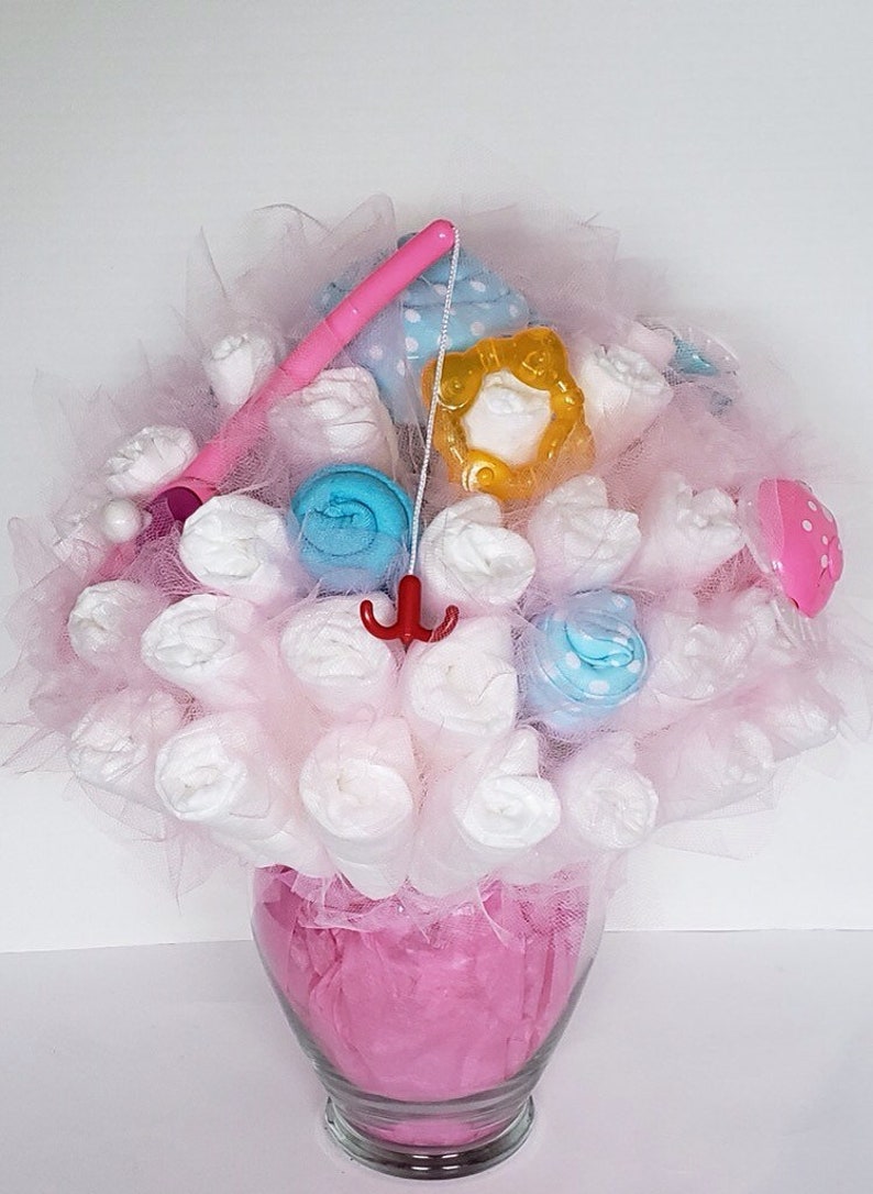 Fishing Diaper Bouquet Pink Girl Shower Centerpiece Baby Etsy Fishing Diaper Bouquet Pink Girl Shower Centerpiece Baby Etsy