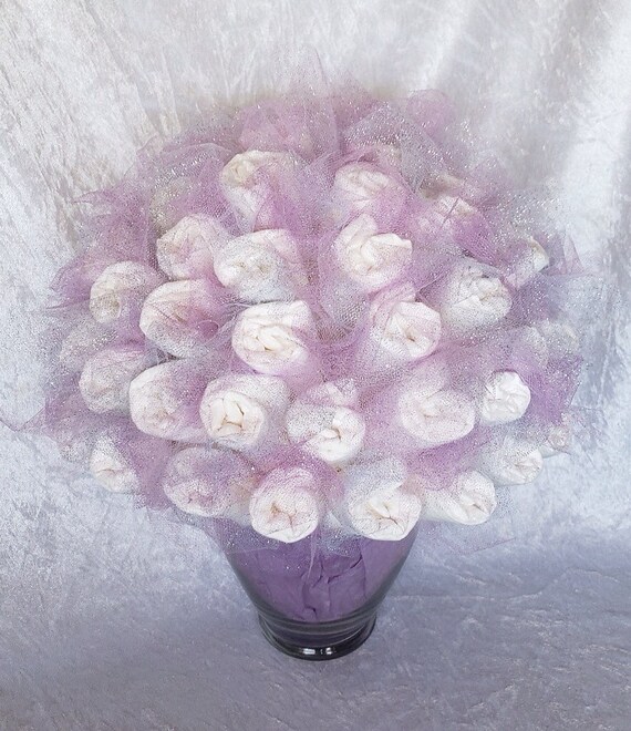 Lavender And Silver Diaper Bouquet Baby Shower Centerpiece Etsy