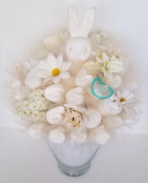 Bunny Diaper Bouquet Baby Bunny Shower Centerpiece Rustic Etsy