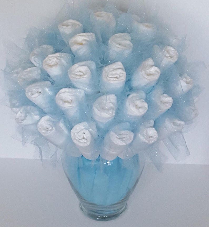 Blue Diaper Bouquet Baby Shower Centerpiece Ideas Baby Boy Etsy