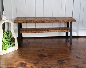Distressed Double Entryway Bench Farmhouse Shoe Bench