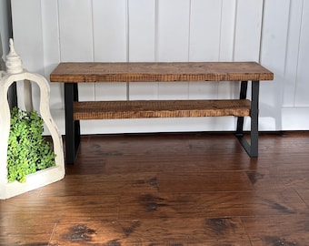 Distressed Double Entryway Bench Farmhouse Shoe Bench