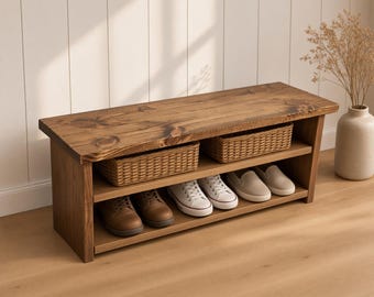 Rustic Wooden Shoe Bench with Storage | Custom Entryway Farmhouse Organizer