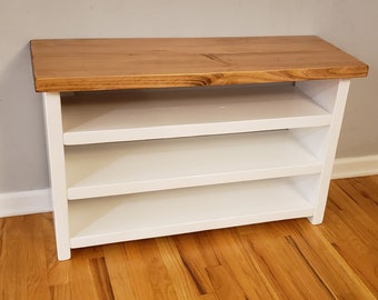 Tall 3 Shelf White Bottom Entryway Shoe Rack and Bench