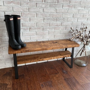 Rustic Double Shelf Entryway Bench Modern Farmhouse Shoe Bench organizer