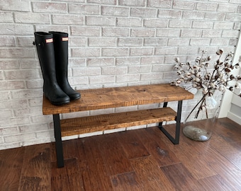 Rustic Double Shelf Entryway Bench Modern Farmhouse Shoe Bench organizer