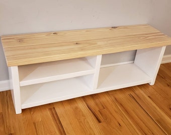 White Bottom Rustic Wooden Shoe Boot Bench - Custom Entryway Storage Organizer