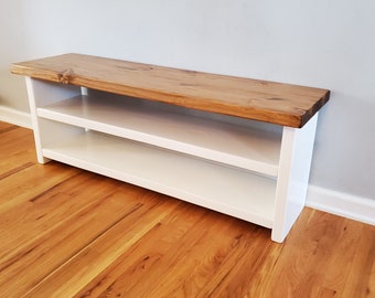White Bottom Rustic Wooden Shoe Bench - Custom Entryway Storage Organizer