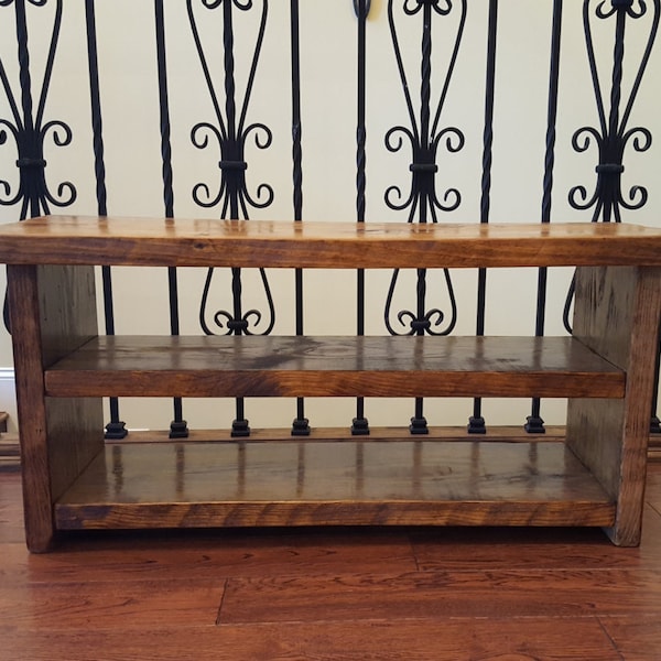 Rustic Wooden Entryway Shoe Rack Bench - Custom Stained Farmhouse Storage
