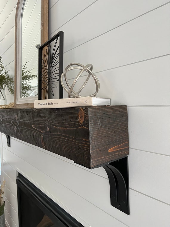 URBANDI Rustic Distressed Fireplace Mantel Shelf - 48"L X 6"H X 8"D, Pine Wood, Wall Mounted Floating Shelf, 75 Lb Capacity, Handcrafted - View #6