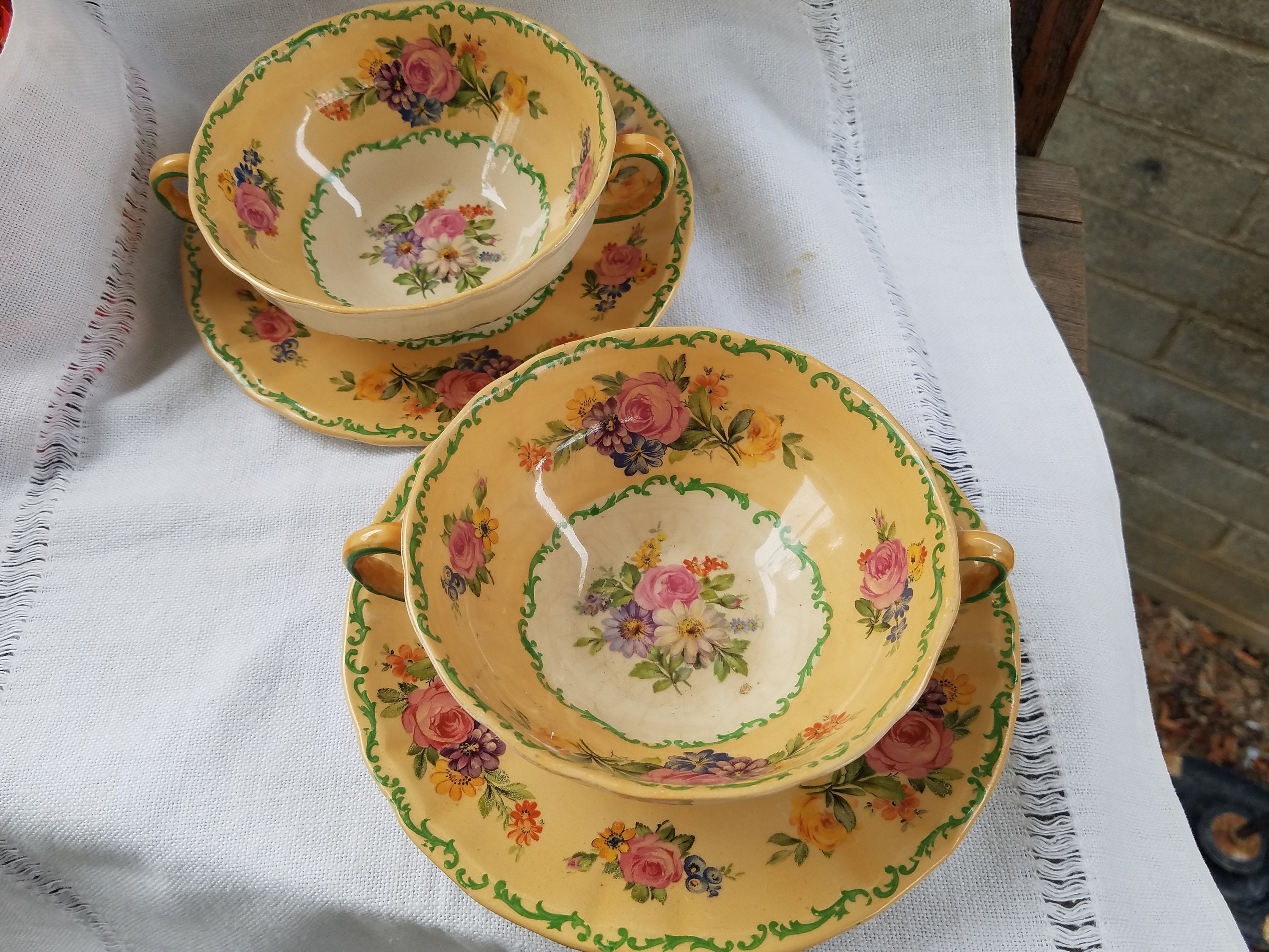 Cream Soup Dblhandle Bowls With Underplates Pair Swinnerton's English