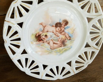Vintage China Plate with Cherubs and Incised Edge - 8-1/4" Diameter - Excel. Cond.