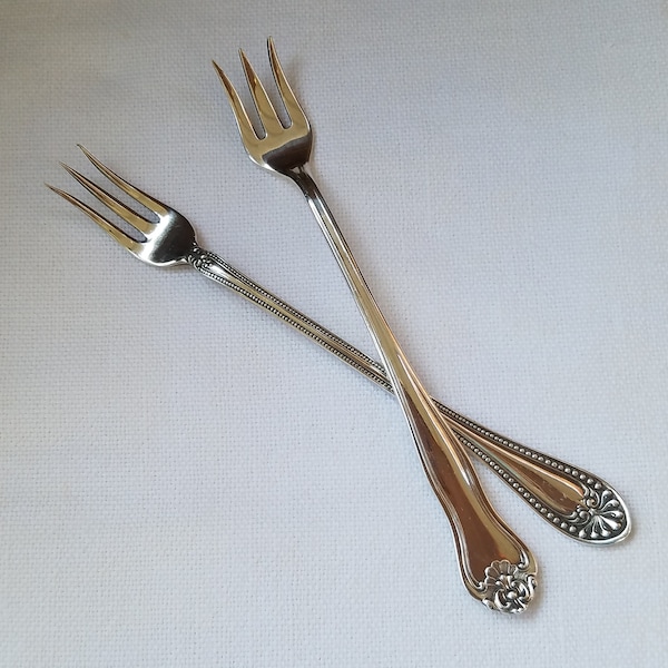 Cocktail Forks - Vintage Silver Plate Pair - 1899 and 1920 - Sold Together - Negligible Wear - Each Pattern is Beautiful