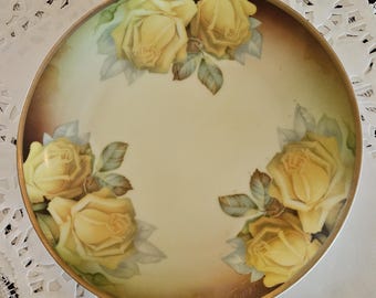 Yellow Roses Hand Painted Bavarian Plate
