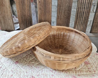 Handwoven, Covered Round Basket