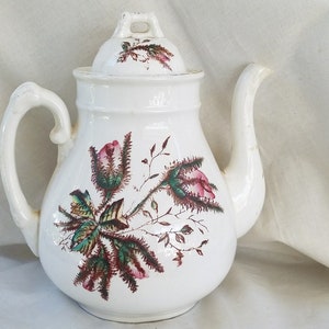 Tea Pot - Moss Rose Pattern - c 1880 - Great Vintage Condition - Large 12 Cup Capacity