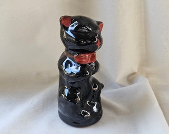 Black Cat Redware Shaker - Cute Decoration - c. 1950 - Nice Vintage Condition - 5-3/4 Inches Tall - Halloween Decoration - Shiny Finish