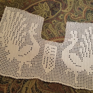 Filet Crochet with Peacocks - Vintage Hand Crochet Yoke -  Beautifully Done - Great Garment Top, Trim for Sweater or Tee Shirt - Ships Free