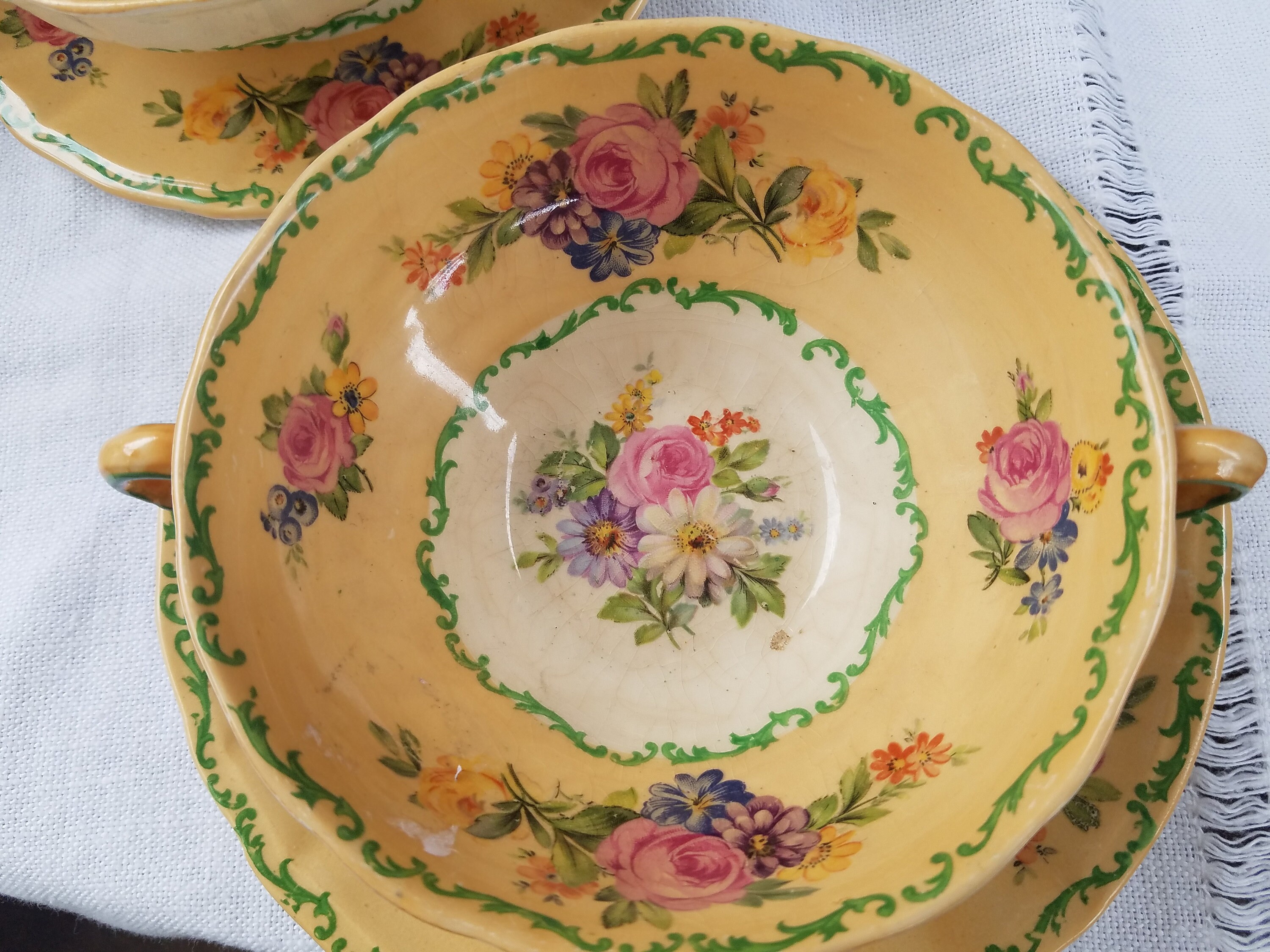 Cream Soup Dblhandle Bowls With Underplates Pair Swinnerton's English