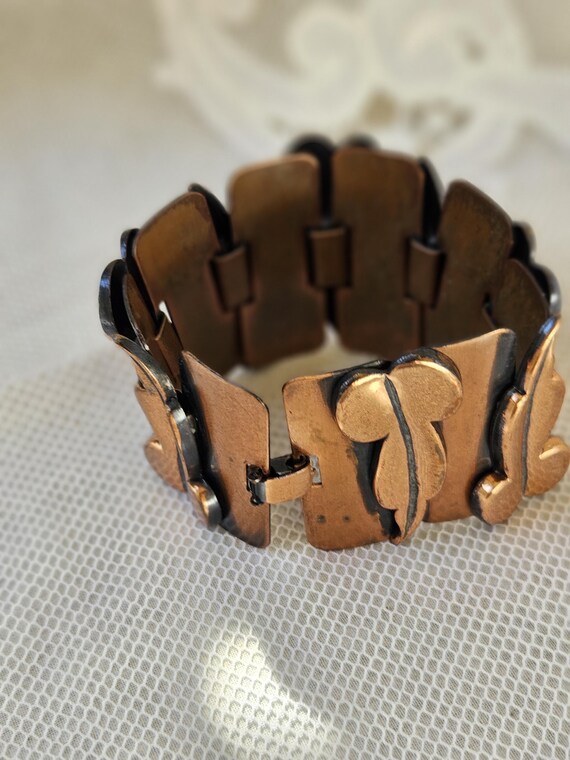 Copper Bracelet – Signed, Renoir -  Broad Leaf Pa… - image 9