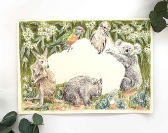 Australian Animal Painting / Original Watercolour / Kangaroo / Koala  / Wombat / Rainbow Lorikeet / Kookaburra / Australian Wildlife Art
