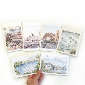 Sydney Karten Set mit 6 Landschaften / Australisches Souvenir / Australien Grußkarte / Australien Reisegeschenk / Sydney Aquarell Karten