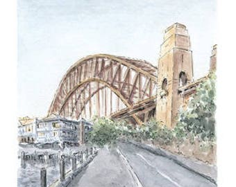 Sydney Harbour Bridge Art Print / Sydney Watercolor / Sydney Landscape / Australian Art / Sydney Landmark Print / Architecture illustration