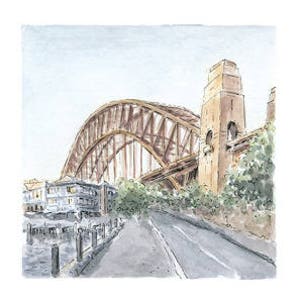 Sydney Harbour Bridge Art Print/Sydney aquarel/Sydney landschap/Australische kunst/Sydney landmark print/architectuur illustratie