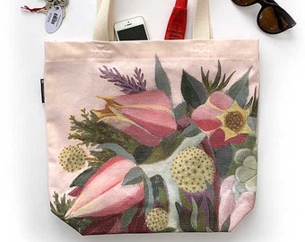 Floral Canvas Bag // Botanical Tote // Succulent Print Tote // Pink Floral Bag // Handmade Canvas Bag // Gift for mother // Australian Made