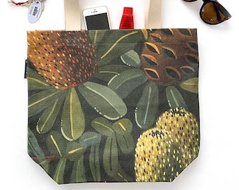 Banksia Canvas Bag // Green Canvas Bag // Made in Australia Bag // Australian Handmade Gift // Gift for girlfriend // Lightweight Bag