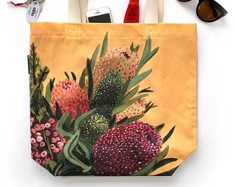 Banksia Canvas Bag // Floral Tote Bag // Handmade Floral Print Bag // Gift for mother // Australian Made Bag // Australian Native Tote Bag