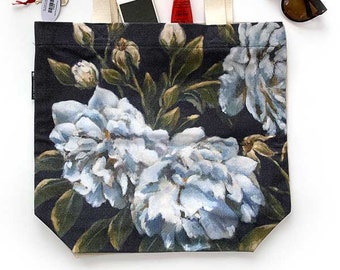 Floral Canvas Bag // Botanical Tote Bag // Handmade Canvas Bag // Gift for mother // Australian Made Bag // Dark Floral Print Bag