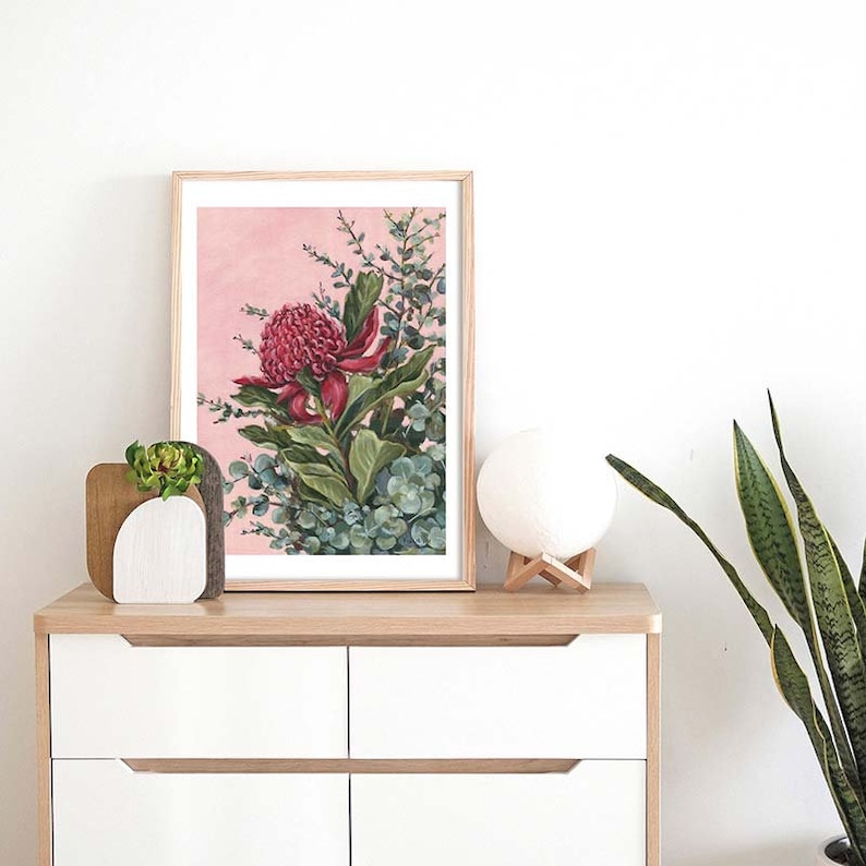 Waratah Art Print Australian Flower Print Australian Natives Botanical Print Pink Floral Artwork Limited Edition Blooms