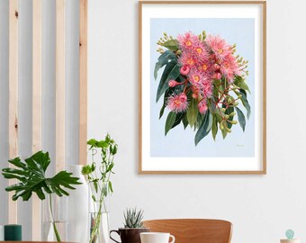 Pink Gum Blossoms in Summer Flower Print // Australian Native Art Print // Spring Botanical artwork // Australian Artist