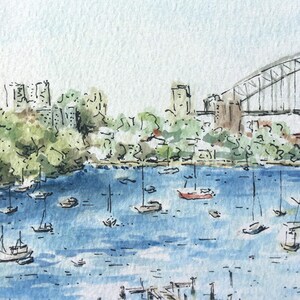 Konsttryck av Sydney Harbour Bridge / Australisk gåva / Landskapskonstverk / Akvarell av Sydney-ikonen bild 3