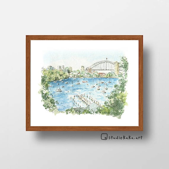 Sydney Harbour Bridge Fine Art Print / Australian Gift / Landscape Artwork / Sydney Icon watercolour